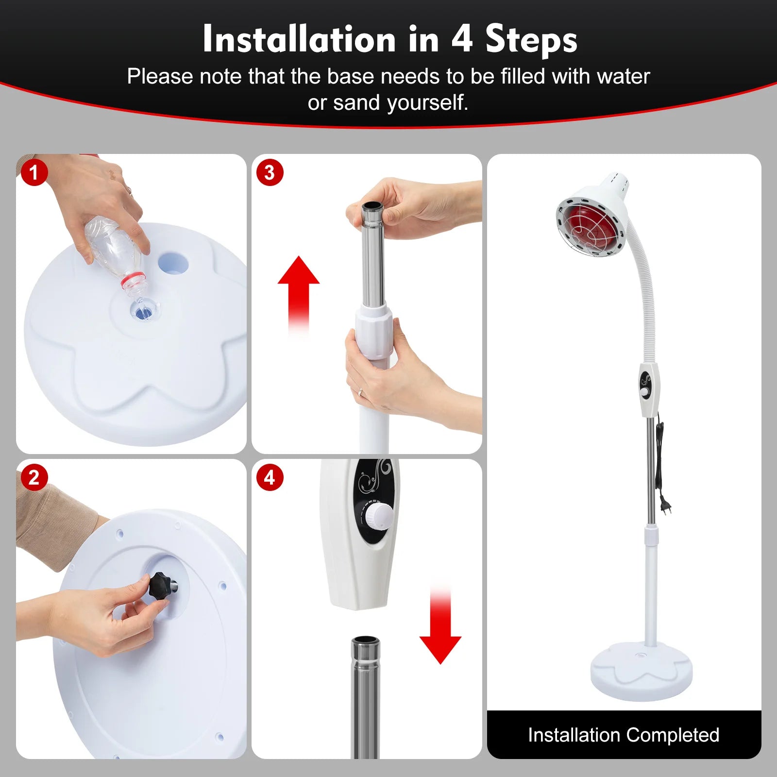 275W Adjustable Infrared Heat Lamp for Muscle&Joint Pain Relief, 360° Rotatable Infrared Baking Light, 0-115℃ Temp Control