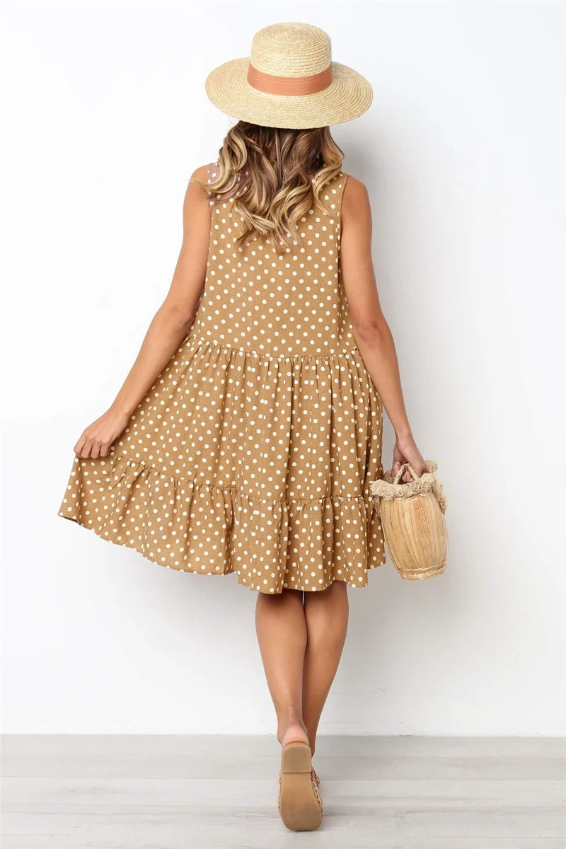 New Summer Sleeveless Dresses for Women O-Neck Women Dress Loose Dot A-LINE Dress Women Vestidos De Verano Mujer 2026 Q3716
