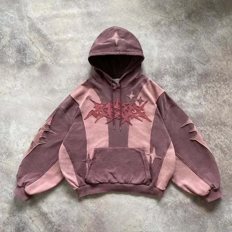 BiggOrange Plum Tree Embroidered Oversized Zipper Hoodie - Pink