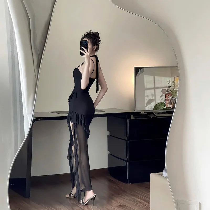 Fashionable Strapless Slim Fit Long Dress Sexy Trendy Girl High Waist Irregular Design Knitted Pure Color Spring New Arrival