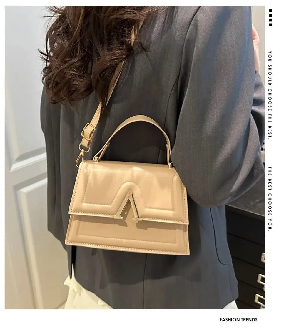 Casual Retro Shoulder Bag Candy Color Large Capacity Crossbody Bag PU Material Street Trend Ladies Handbag