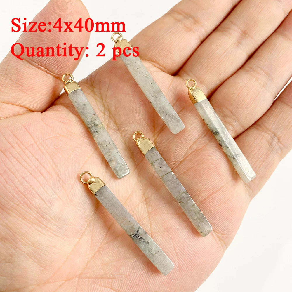 2PCS Natural Labradorite Stone Pendant - Irregular Jewelry Charm