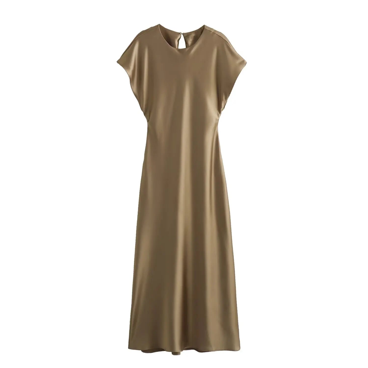 Woman Satin Midi Dress Summer Female Solid Fashion Elegant Long Dresses Lady Chic Short Sleeve O-Neck Evening Party Dress