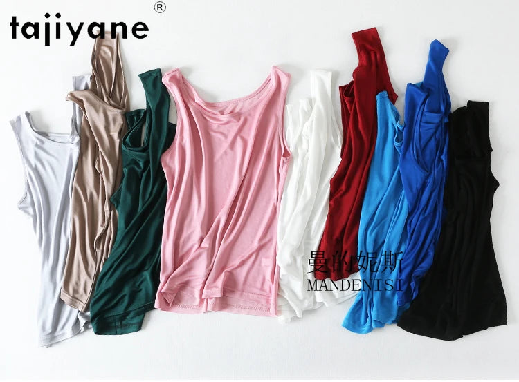 TAJIYANE 70% Mulberry Silk Tank Tops for Woman Elegant Sleeveless Summer Tops 2025 Solid Color Silk Vest Ladies Clothes кроп топ