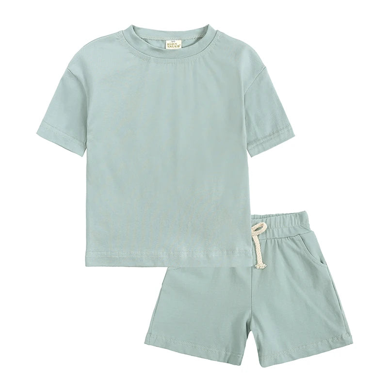 Kids Tales Unisex Cotton Tracksuit Outfit Set - Short Sleeve Top & Shorts