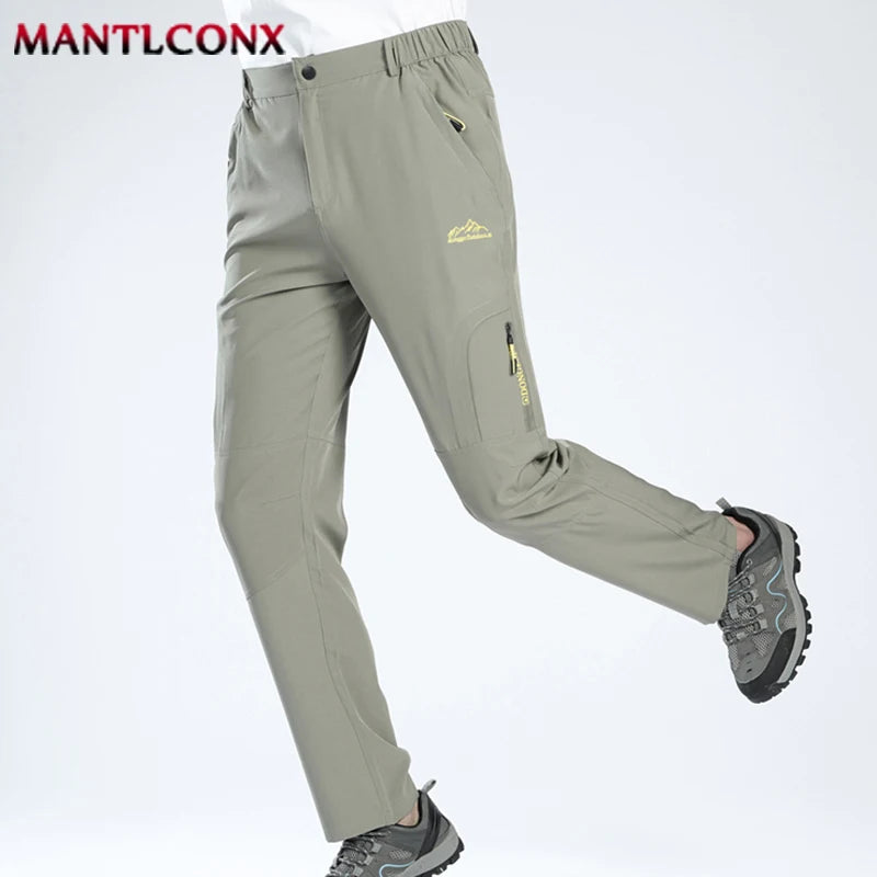 Thin Summer Stretch Pants with Zipper Pockets Quick Dry Hiking Camping Trousers Men Gym Fitness Jogging Running Sports Pants Men