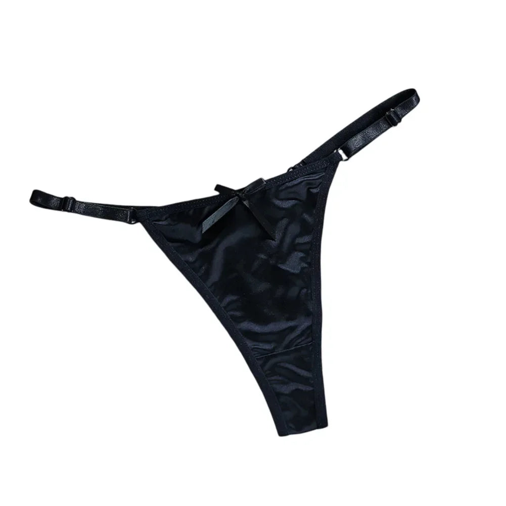 Sexy Women's Satin Soft G-Strings Thongs T-Panties Low Waist Bow Briefs Shorts Comfortable Female Underwear Трусы Женские