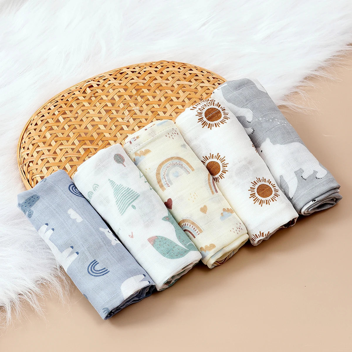 HappyFlute Bamboo Muslin Burp Cloth Set – 5 Pack
