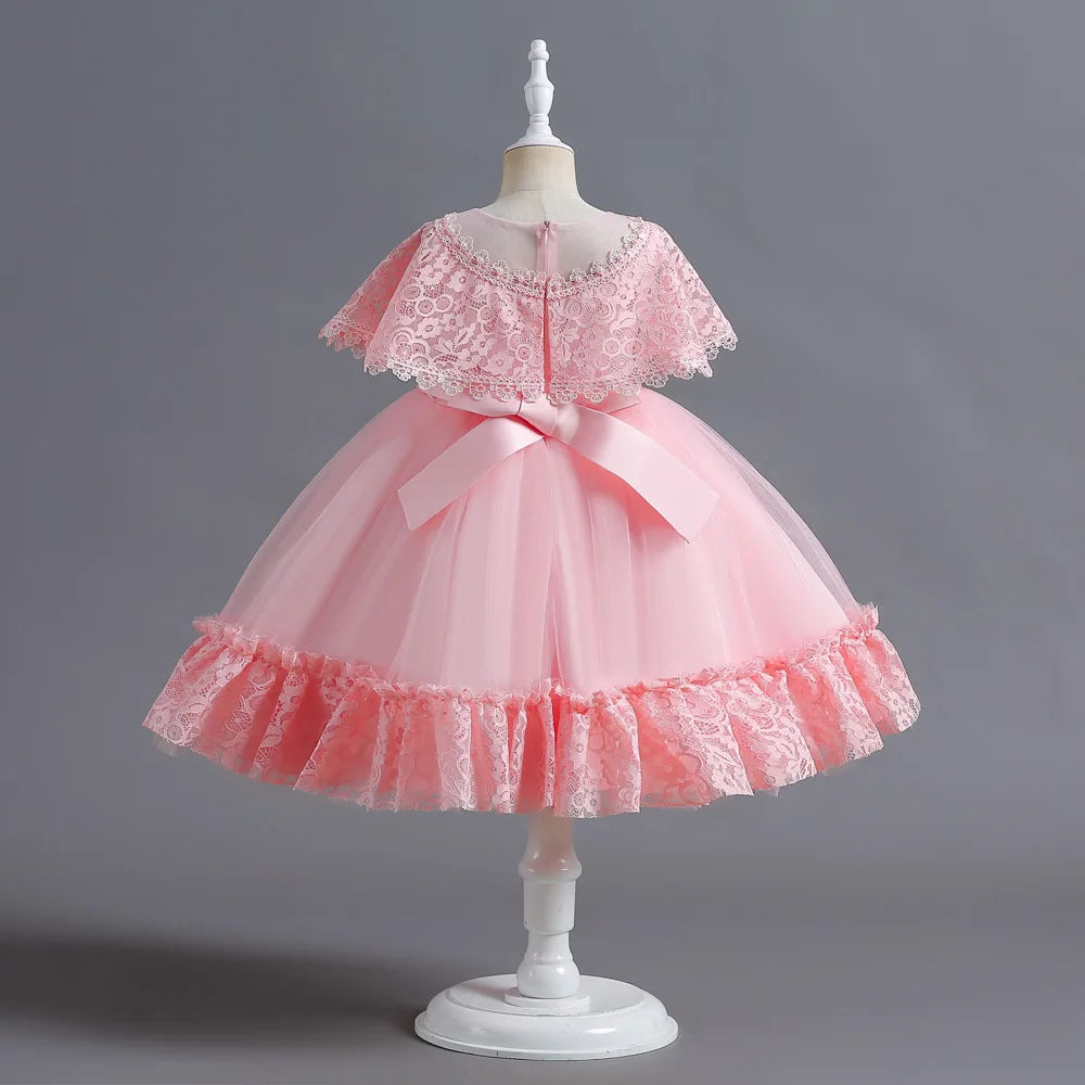 Criss-Cross Lace Girl Bridesmaid Dresses For Christmas White Kid's Party Dress Beading Tulle Children's Ceremony Evening Frocks