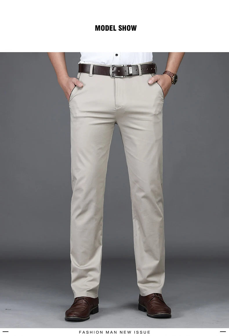 Classic Style Summer Men's Thin Cotton Casual Pants Business Fashion Stretch Loose Straight Beige Trousers Male Brand Clothes