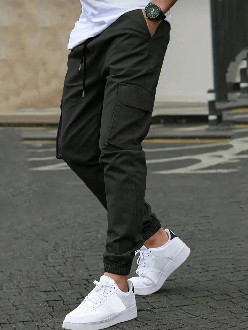 Men Elastic Drawstring Cargo Jogger Pants Multi Pocket Casual Streetwear Hip Hop Jogging Sweatpants Daily Work Trousers