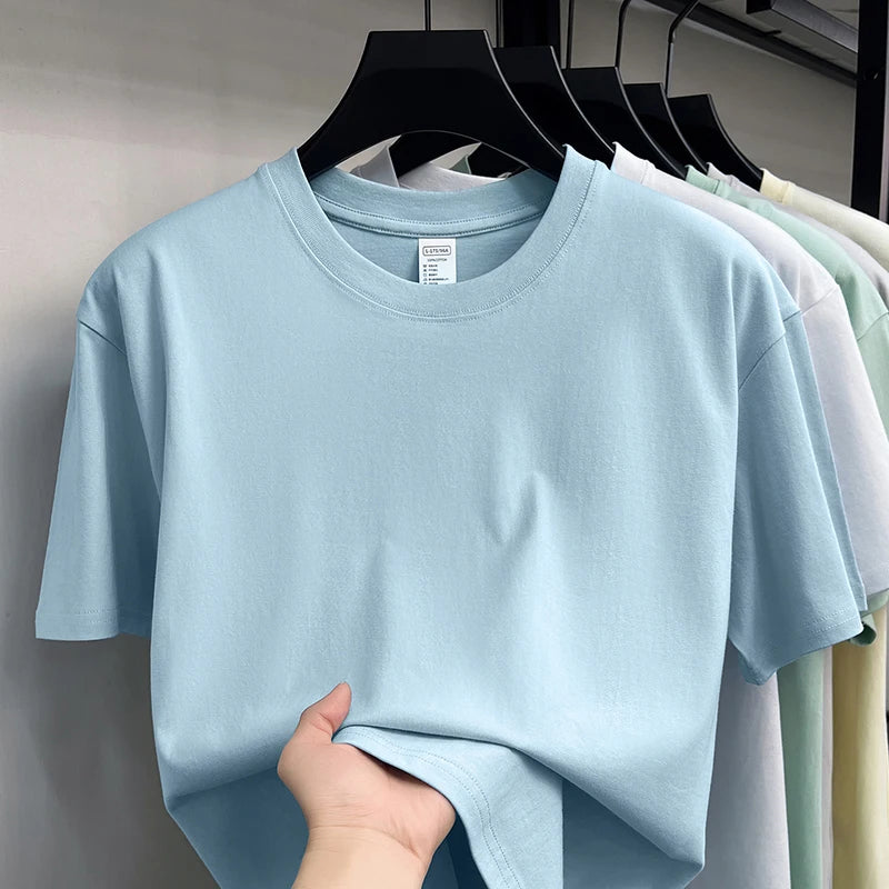 100%cotton men short sleeve T-shirt round neck summer casual high-quality new classic solid color comfort breathable fashion top