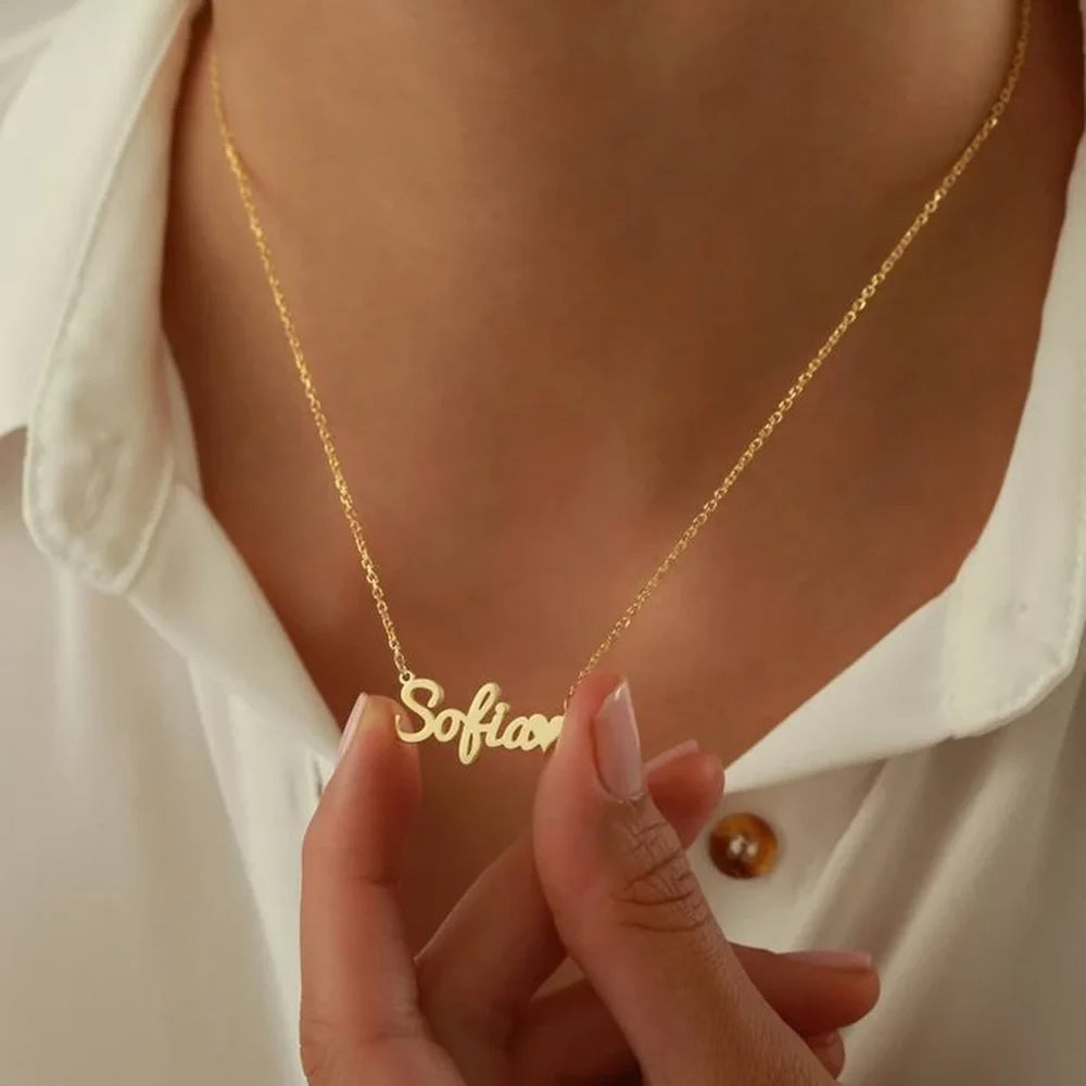 Custom Name Necklace For Women'S Personalised Cursive Letter Pendant Stainless Steel Jewelry Men Chain Choker Collar Personalizado