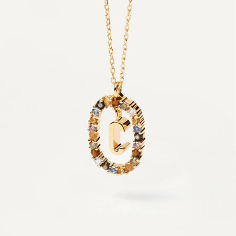 New 925 Sterling Silver Gold Letters A - Z Initial Necklace Zirconia Letter Pendant Long Chain Say My Name Fine Jewelry