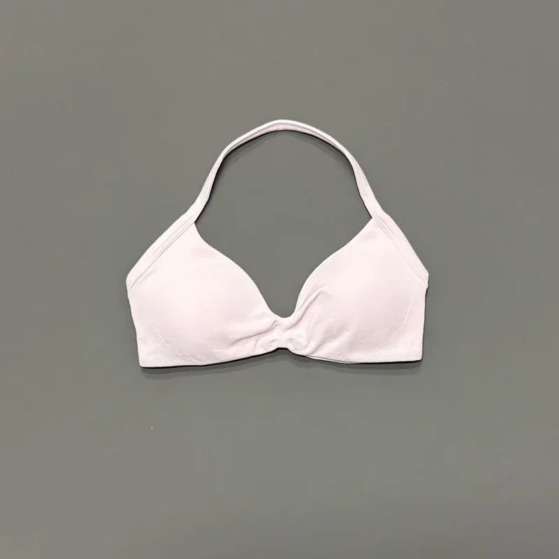 Histello Sports Strappy Bra Women Yoga Tank Bra Seamless High Support Fitness Workout Top Running Exercise Halter Gym Bras