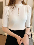 2026 Spring Autumn Korean Fashion Solid Sweater Women Short Sleeve Tops Pull Femme Casual Slim Female Pullover Knitted Clothes