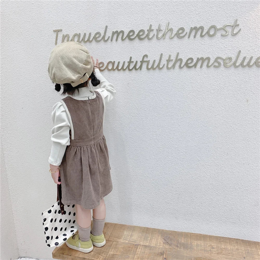 2025 Vinatge Baby Corduroy Sleeveless Dress Little Girls Sundress and Long Sleeve Tops Autumn Winter  Two Piece Set Children