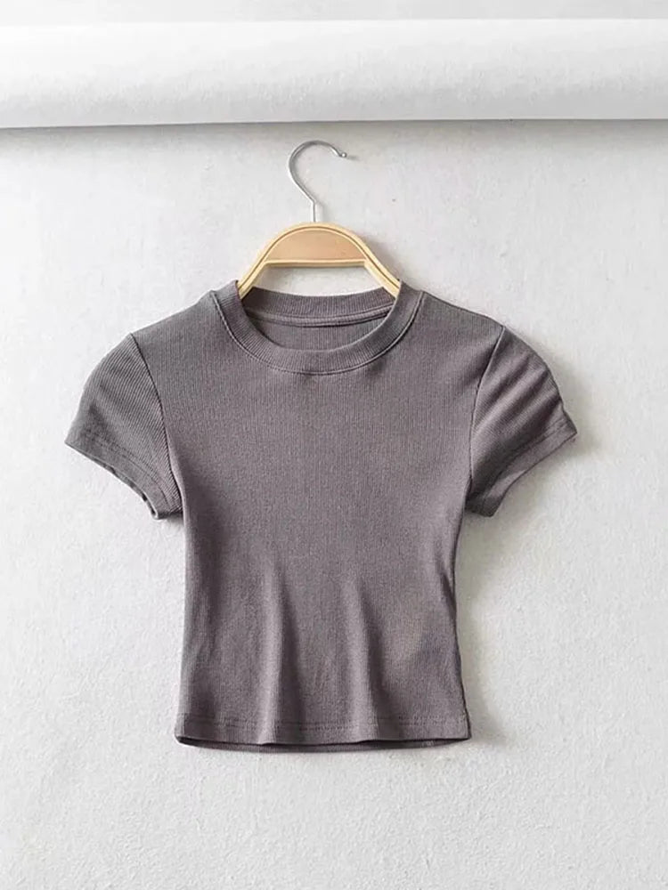 Summer Sexy Women'S O-Neck Short-Sleeve T-Shirt Slim Elastic Skinny Crop Tops