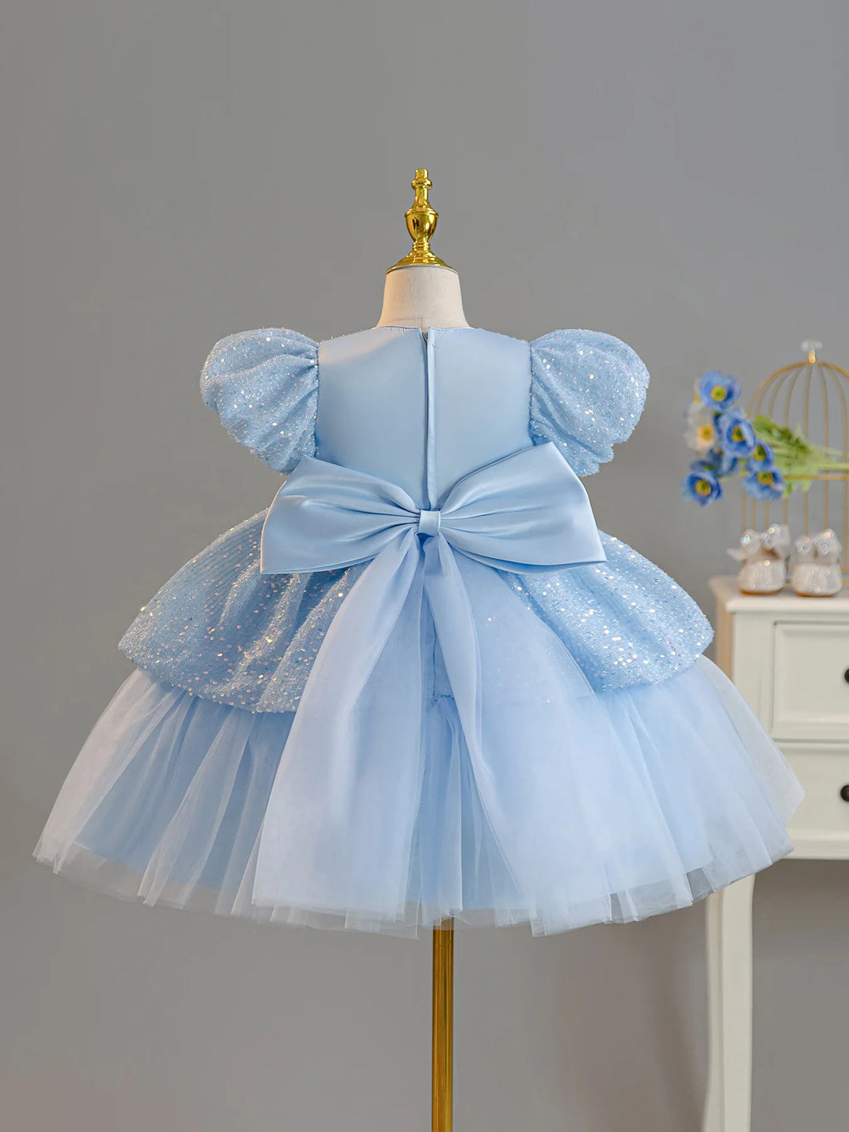 HETISO Princess Dress for Girls Sequins Birthday Layered Style Flower Spring Summer Ball Gown Children's Party Evening Dress