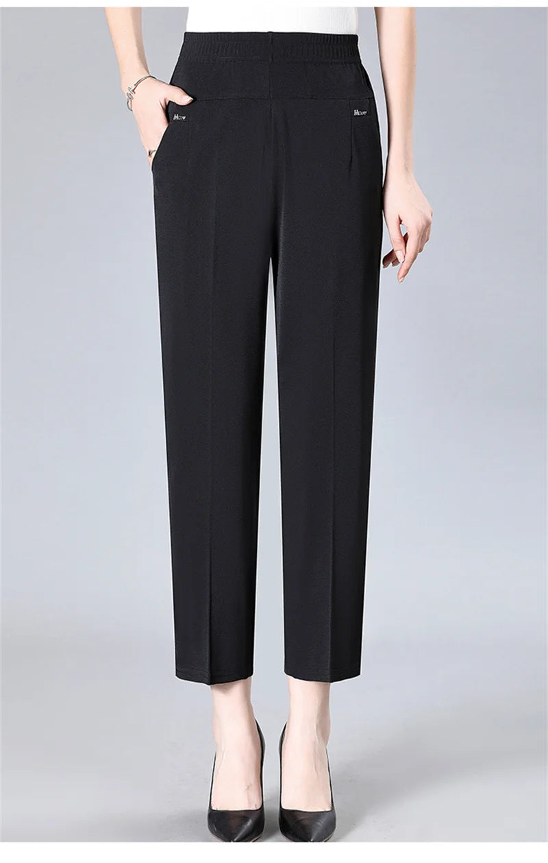 Middle Aged Women'S'S Pants 2026 New Summer Thin High Waiste Elastic Loose Straight Pants Female Casual Trousers 5Xl 6Xl 7Xl 8Xl