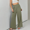 Women's Ruffle Elastic High Waist Wide Leg Pants Loose Casual Long Trousers With Pockets Spring Summer Daily Wear