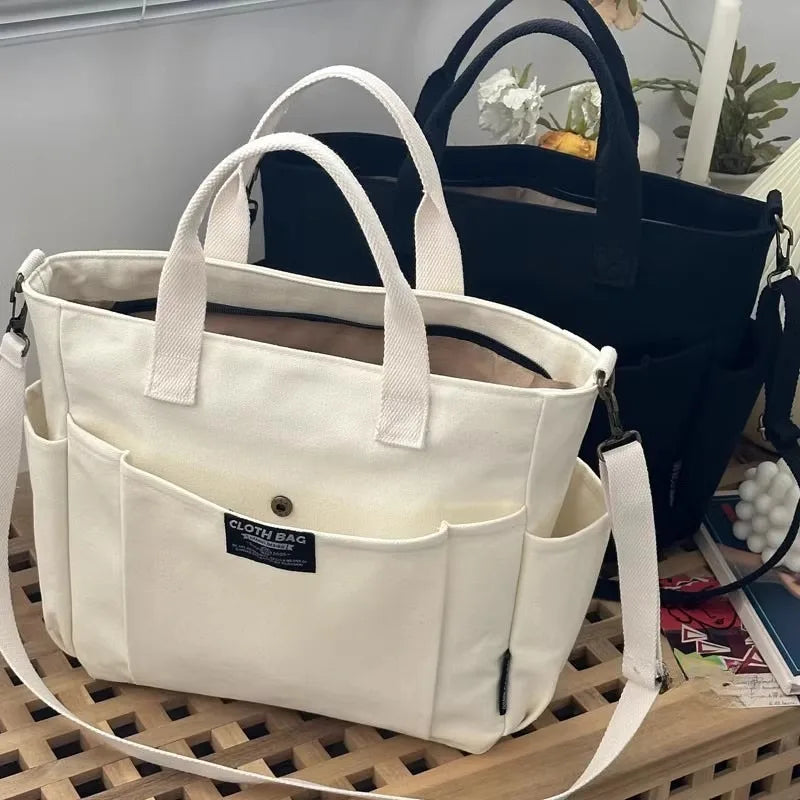 Canvas Ladies Bag Simple Student Large Capacity Horizontal Commuter Shoulder Slanting Portable Handbag