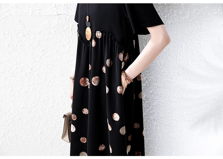 Summer New plus Size Polka Dot Dress Color Block Loose Fitting Slimming Effect Casual Commute Style Women's Dress