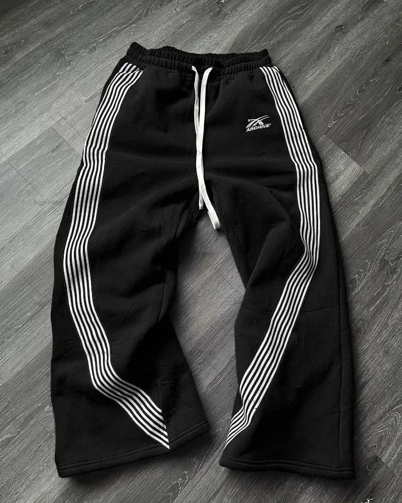 American Letter Patch Men Hip Hop Baggy Sweatpants With Retro Double Layer Y2K Style