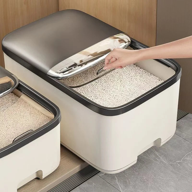 Caja de almacenamiento de arroz de 10 kg para el hogar con tapa, a prueba de insectos y humedad, caja de arroz, tarro sellado para granos, contenedor de cocina para almacenar granos secos