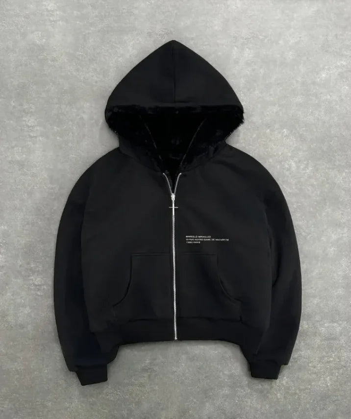 BiggOrange Plum Tree Embroidered Oversized Zipper Hoodie - Pink