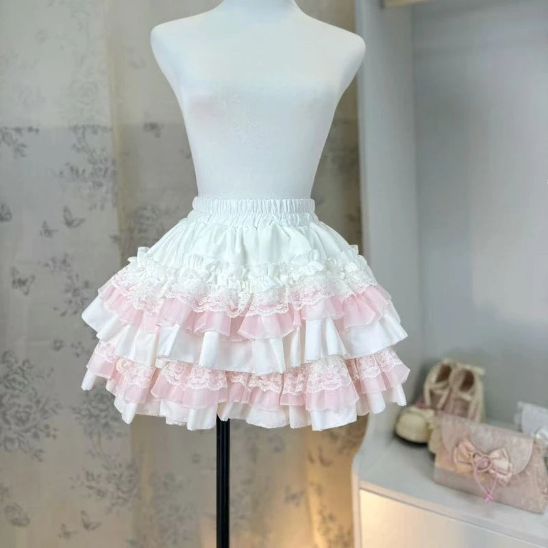Lolita Style Princess Vintage Cake Skirt  Sweet Kawaii Women Cute Lace Ruffles Party Mini Skirts Harajuku Y2k Faldas Mujer