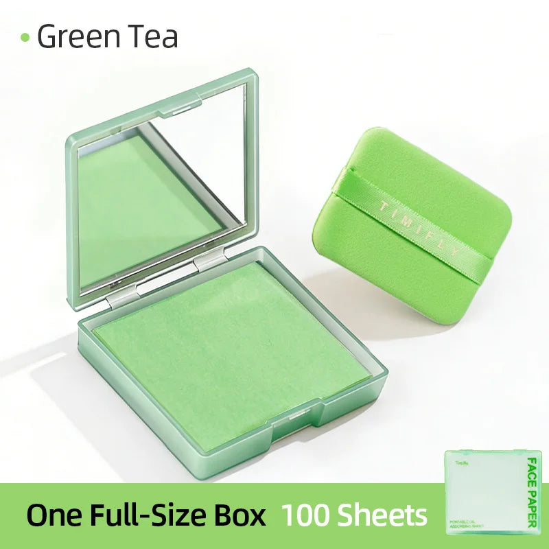 100pcs Oil Blotting Papers Facial Oil Absorbing Sheets for Makeup Portable Storage Box with Mirror Beauty Tool for Skincare
