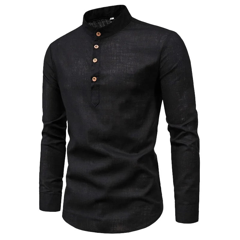 YOUONGWEAR Men's Cotton Linen Long-Sleeve Shirt - Oversized Casual