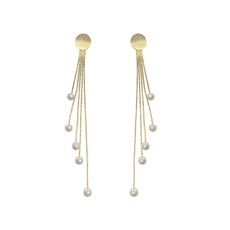 Korean Fashion Style Pearl Long Tassel Clip on Earrings for Women Simple Temperament Long Chain Non-piercing Ears Clip Earrings