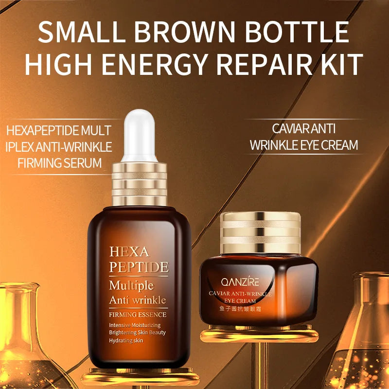 Small Brown Bottle Caviar Eye Cream 50ml Hexapeptide Serum Essence Anti-Wrinkle Face Serum Firming Serum