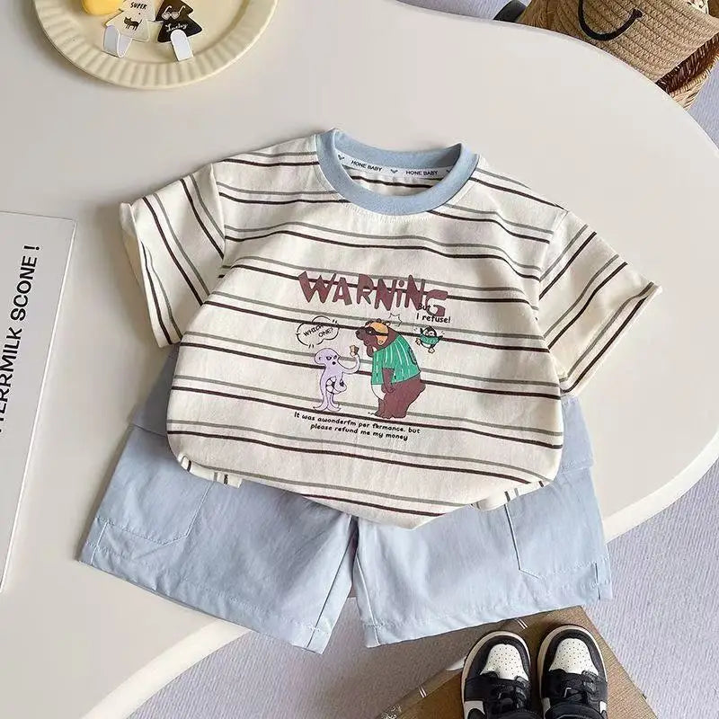 Kids Outdoor Sports Set Boys Girls Summer Short Sleeve T-Shirt Shorts Two-Piece Set Kids' Casual Striped T-Shirt 1-6 Year Set