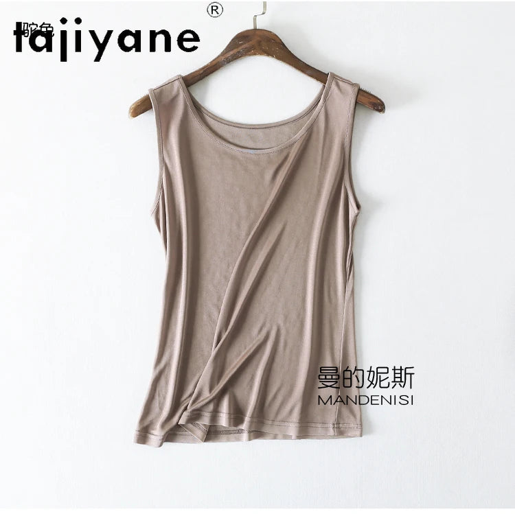 TAJIYANE 70% Mulberry Silk Tank Tops for Woman Elegant Sleeveless Summer Tops 2025 Solid Color Silk Vest Ladies Clothes кроп топ