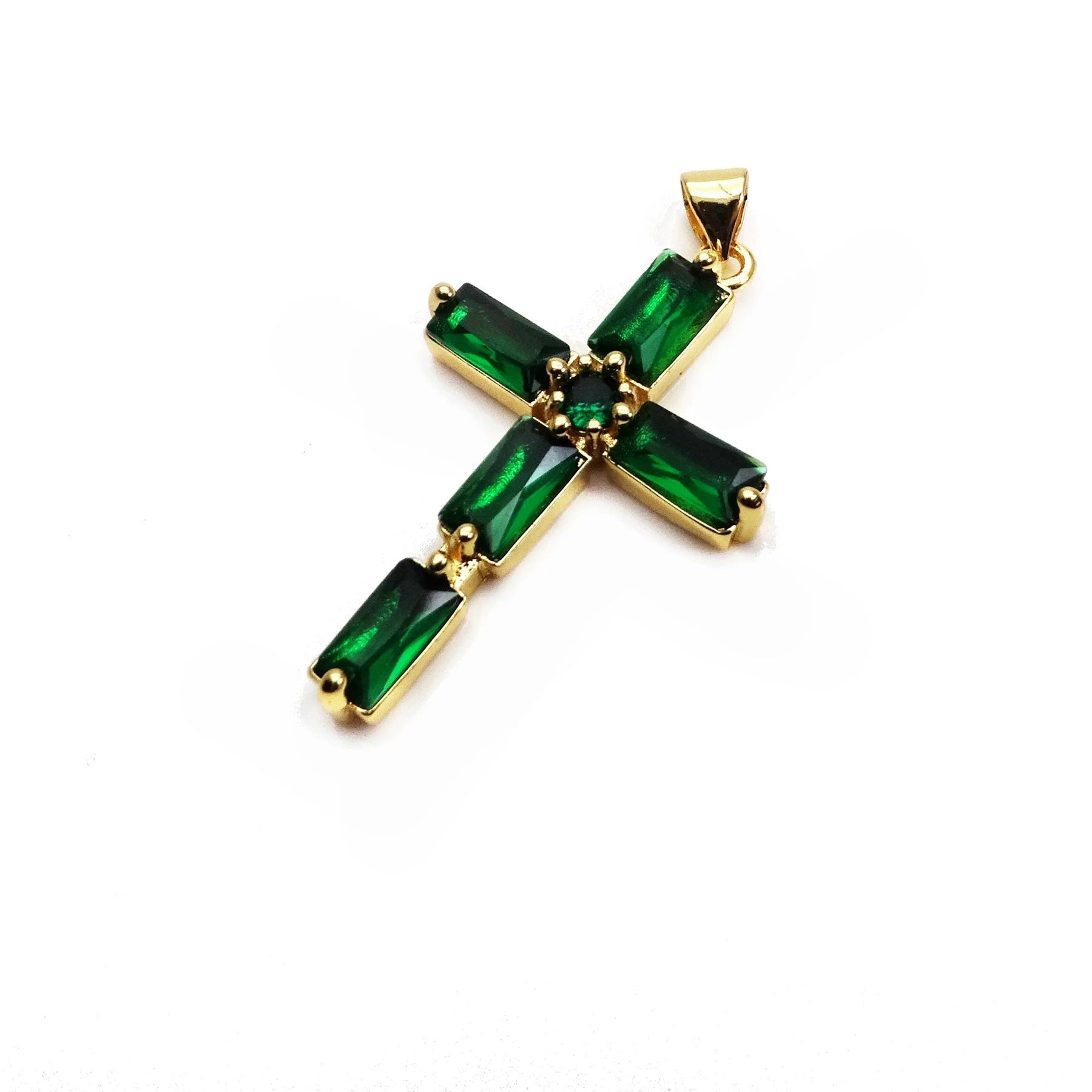 Cross Pendant Gold Plated With Sparkling Multicolor Microlaid CZ For Women Brass Charm Necklace Making
