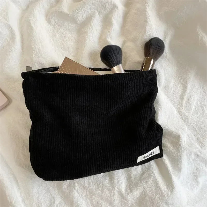Soft Large Cosmetic Bags Women'S Neceser Makeup Toiletry Bag Fashion Travel Make Up Bag Corduroy Brush Pencil Organizer Case