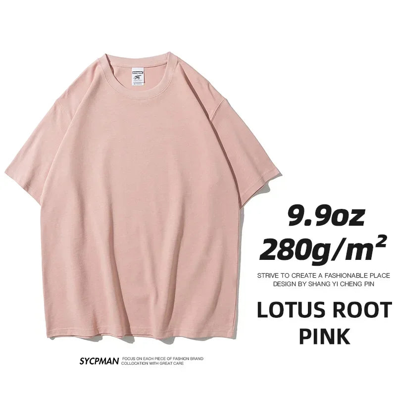 Mens Oversized 9.9oz Cotton Heavyweight Tee Short Sleeve Solid Color Casual For Men