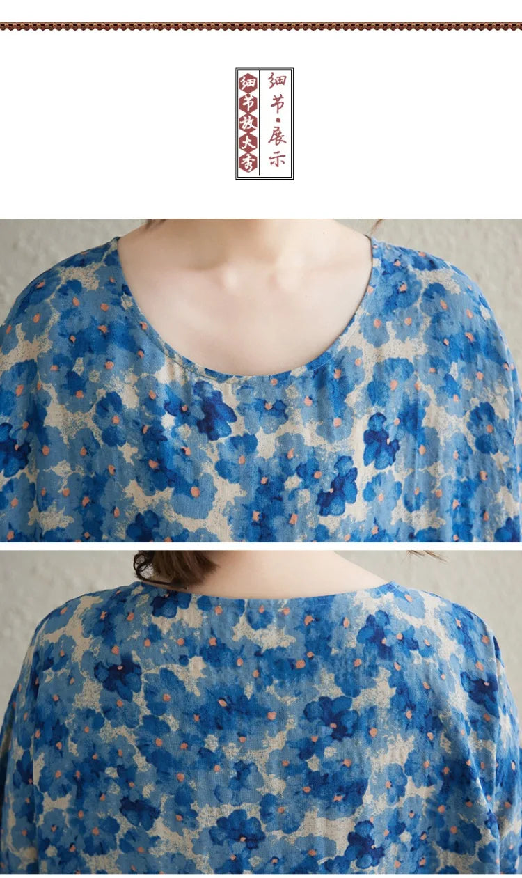 THHONE Vestido Feminino Summer Dresses for Women 2025 Bohemian Holiday Floral O Neck Short Sleeve Casual Print Women's Clothes
