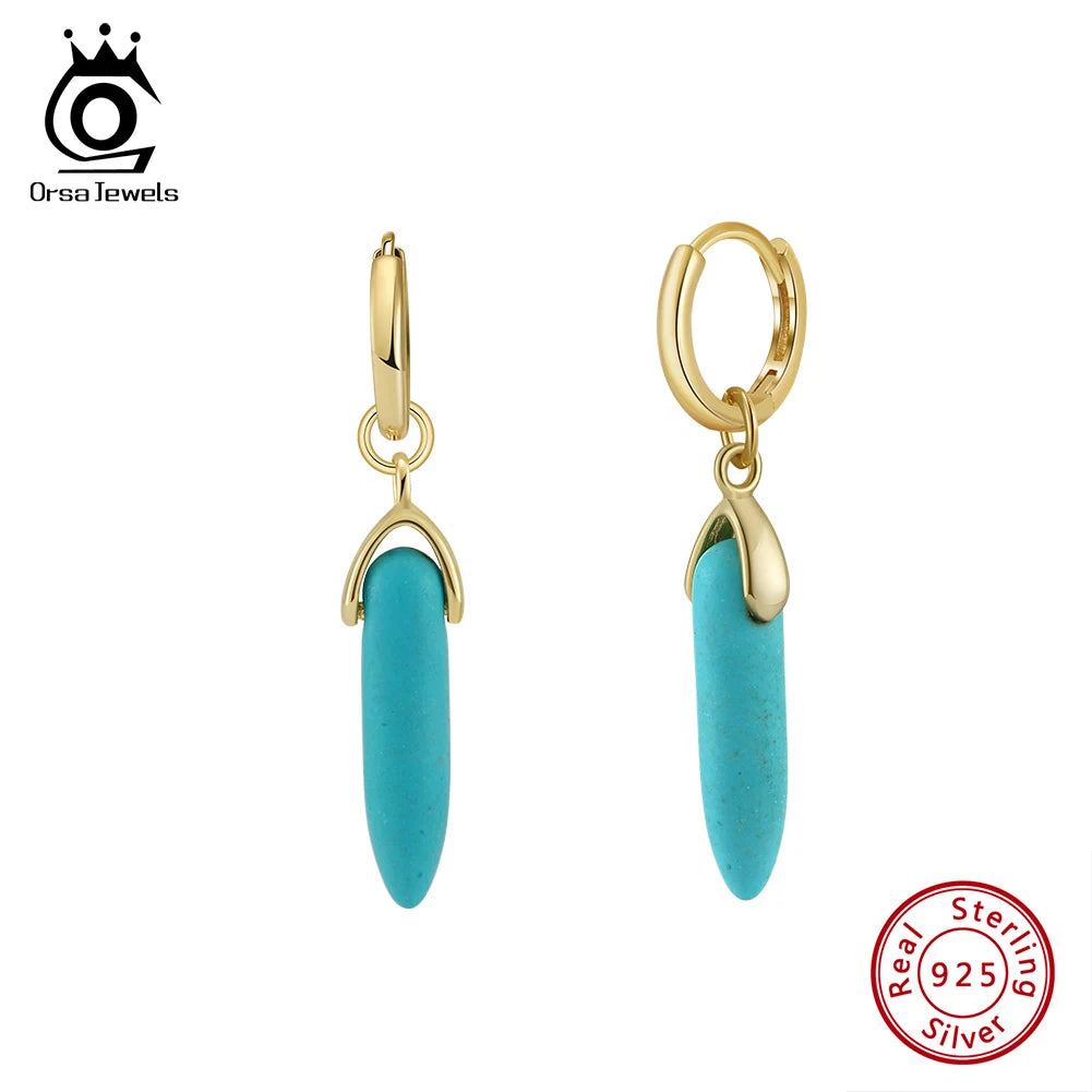 ORSA JEWELS Minimalist Turquoise Drop Earrings for Women's High-end Accessories Bohemian Vacation 925 Silver Earrings GME44