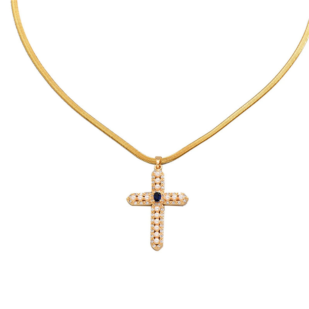 Zircon Pearl Cross Pendant Charms Chain Necklaces Ladies Fashion Exquisite Jewelry Gifts San125