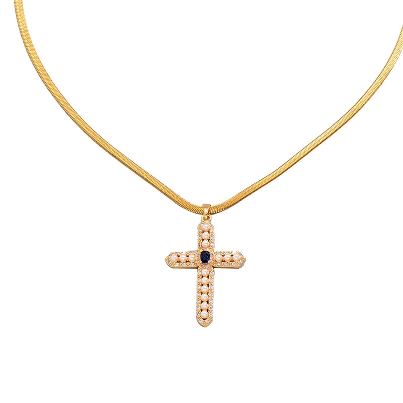 Zircon Pearl Cross Pendant Charms Chain Necklaces Ladies Fashion Exquisite Jewelry Gifts San125