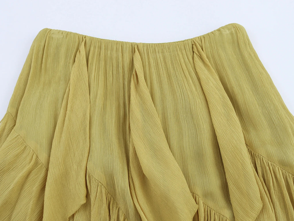 Topenomi Fairy Tierred Ruffled Skirt Women Summer Simple Solid Elastic Waist A-line Long SkirtsK Fashion Versatile Юбка