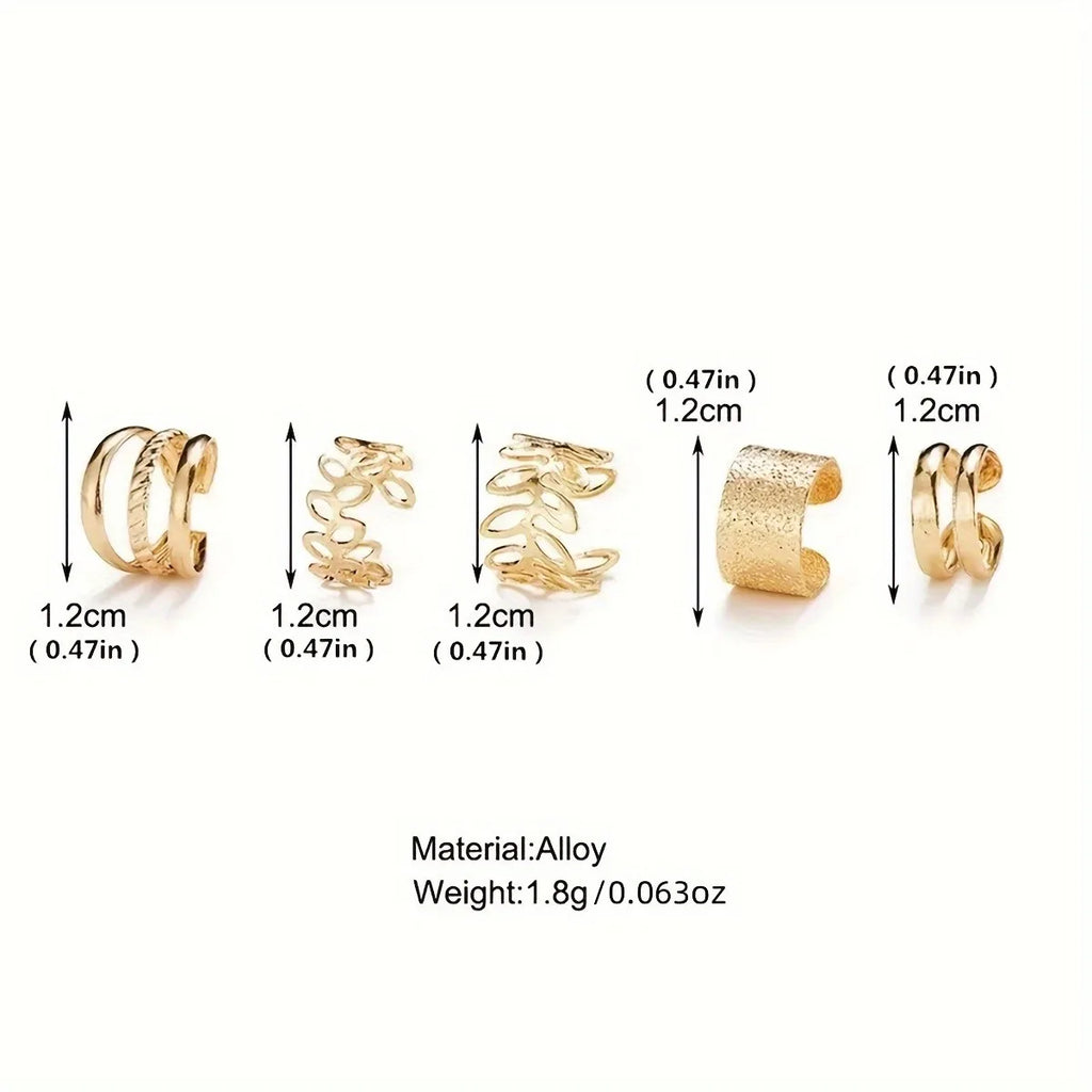 5Pcs/Set Trendy Elegant Design Ear Cuff Classic Elegant Style Gifts Women'S'S No Piercing Clip Silver Earrings Circle Leaf Shaped