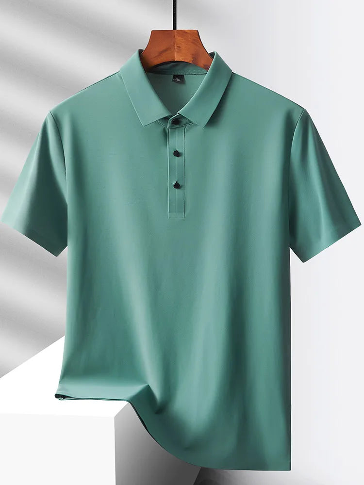 HeyMOMO Men's Ice Silk Polo Shirt - Short Sleeve Quick Dry Mesh Casual