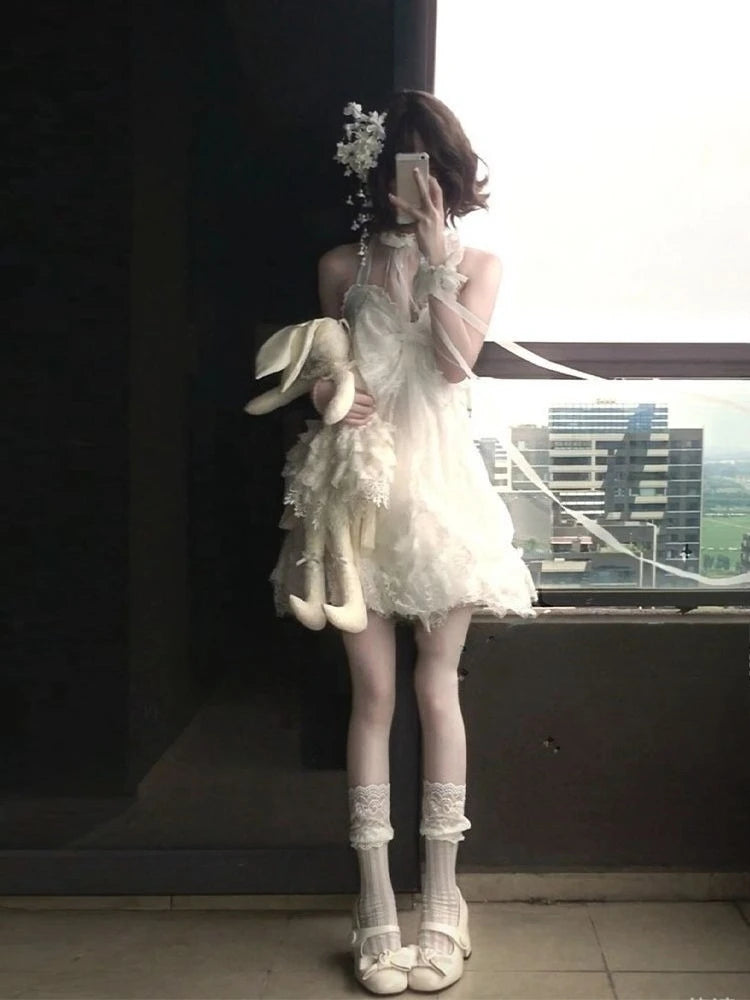 Women Harajuku Y2k Strap Dress Y2K Aesthetic Club Party Fashion Outfits Gothic Retro Sweet Bud Mini Dress