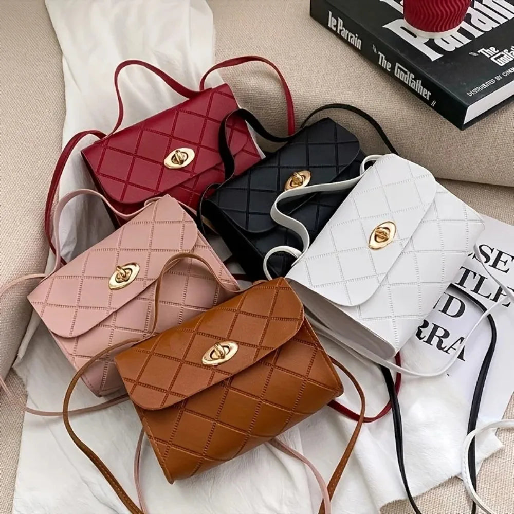 Korean Style Diamond Quilted Square Bag for Women Trendy Top Handle Crossbody Bag  Chain Underarm Purse Fashion Shoulder Bag