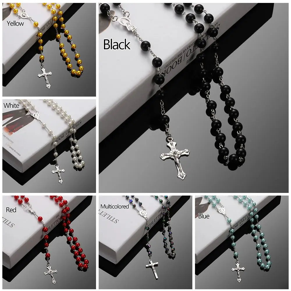 Vintage Rosary Beads Jesus Crucifix Cross Necklace